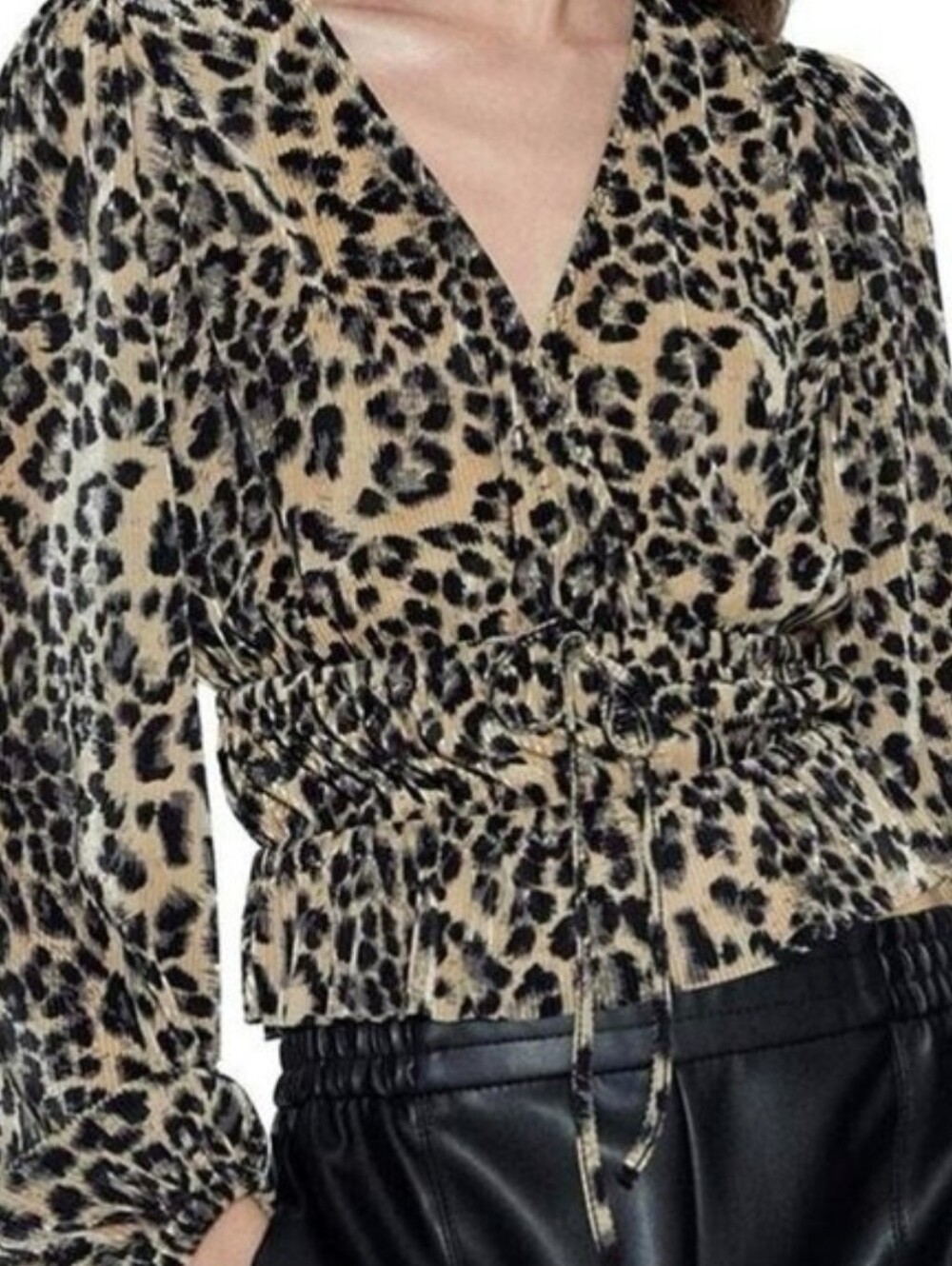 Zara Leopard Ribbed Ruched Top Blouse - Picture 3 of 10